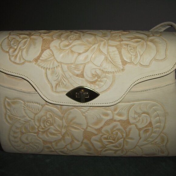 Vintage Genuine Leather Hand Tooled Embossed Mexican Handbag - Picture 2 of 12